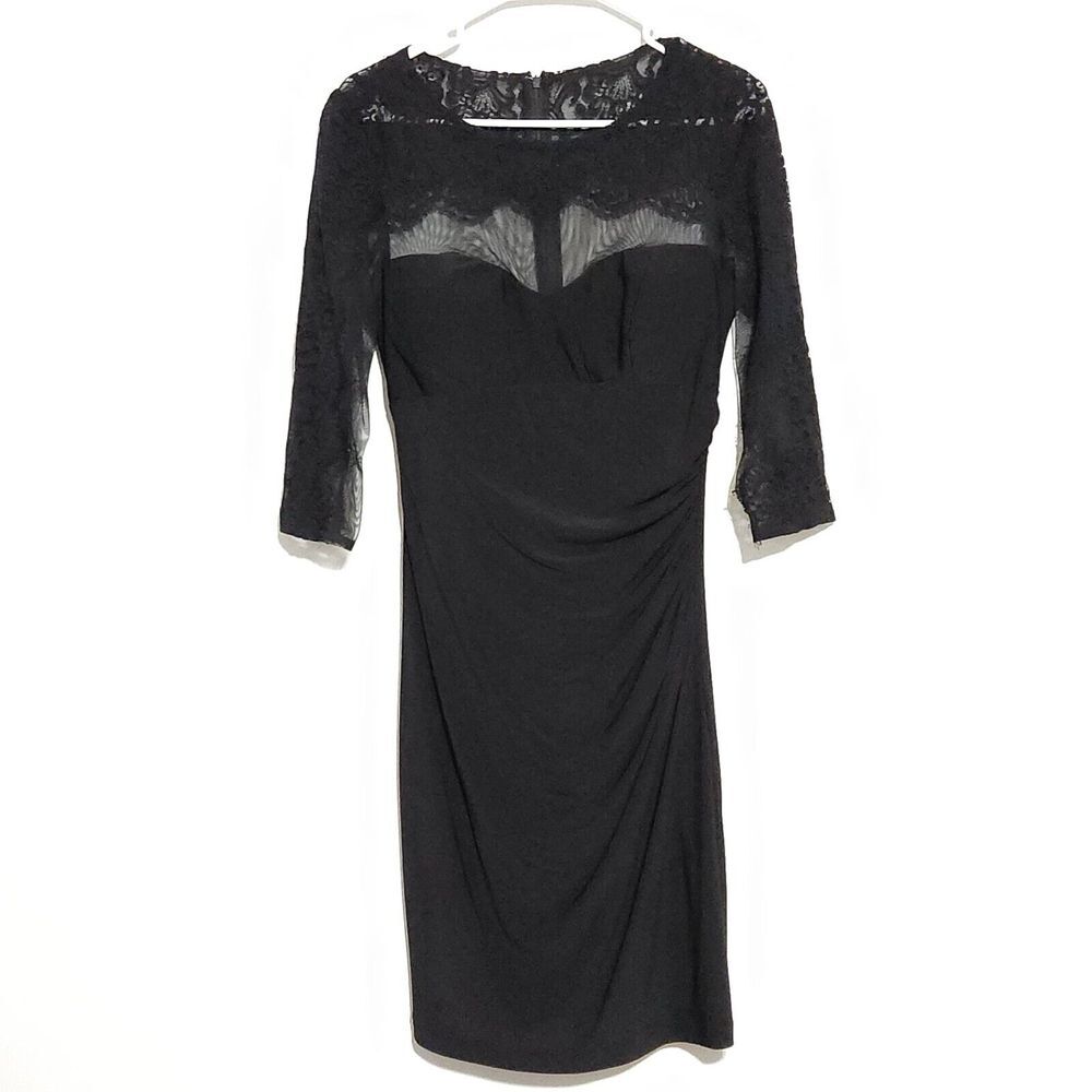 INC International Concepts Womens Dress Sz 8 Black Lace Trim Illusion Cocktail
